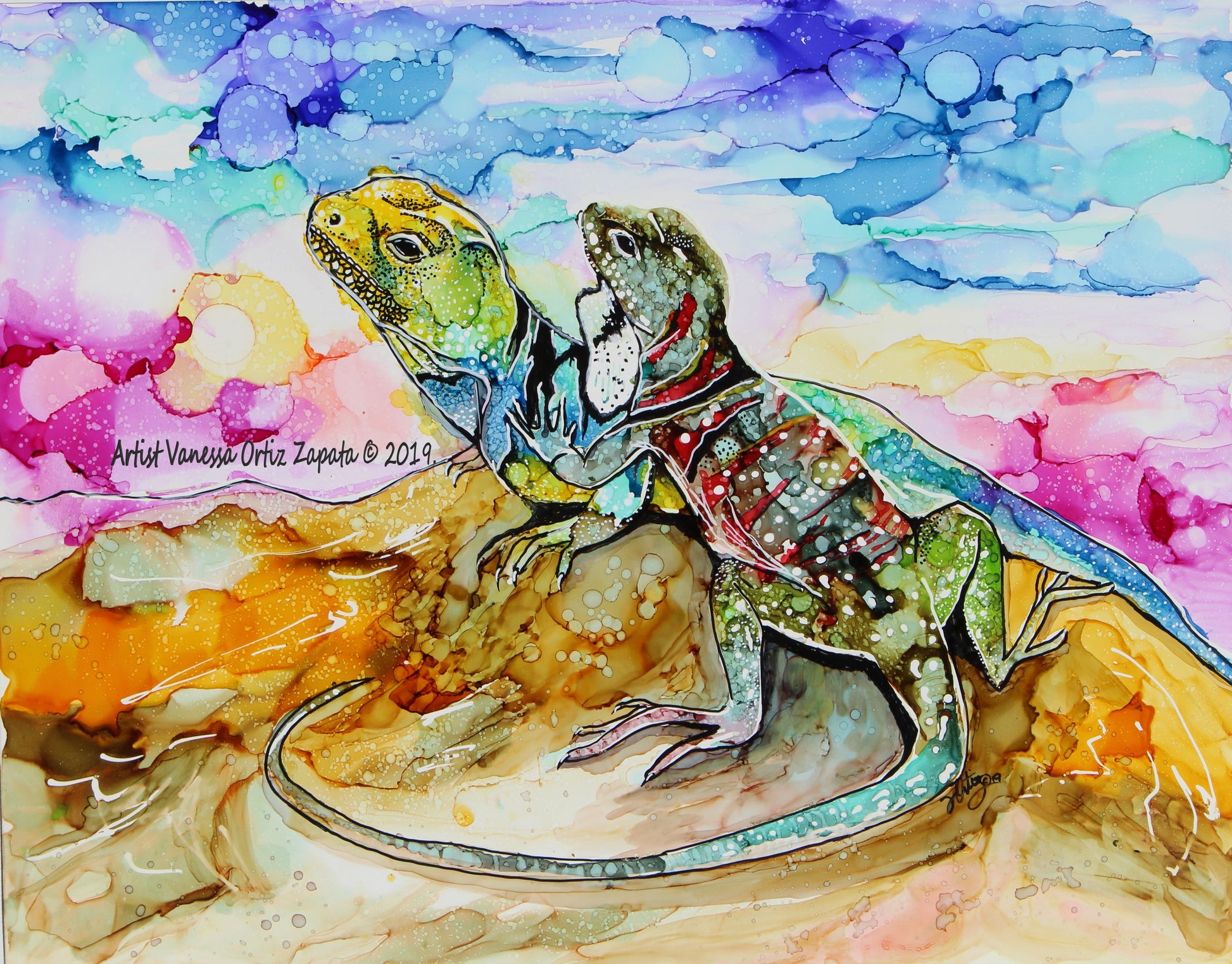 Lizard Amigos Original - Zapata Fine Art